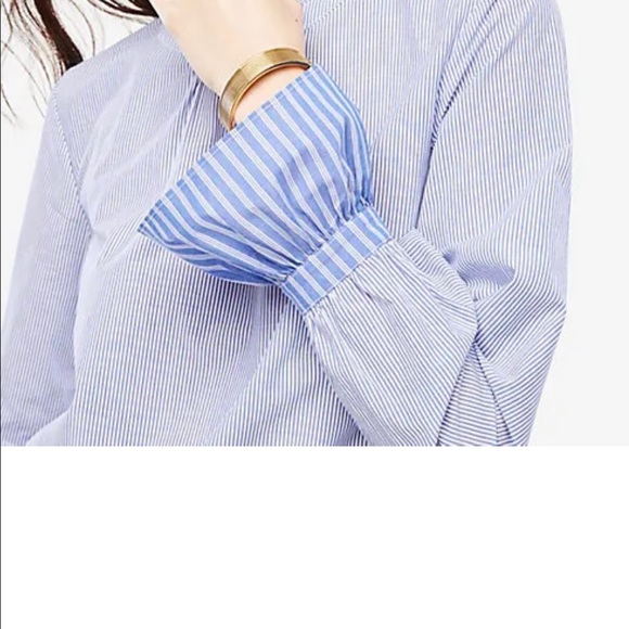 Ann Taylor Striped Ruffle Neck, button Shoulder Shirt - Picture 3 of 11